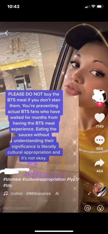 cringeworthy pics - funny tiktok screenshots - Please Do Not buy the Bts meal if you don't stan them. You're preventing actual Bts fans who have waited for months from having the Bts meal experience. Eating the sauces without understanding their significa
