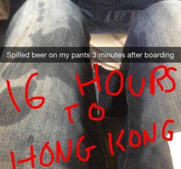 whoops wednesday - worse day than uou - Spilled beer on my pants 3 minutes after boarding Ours 16 Hong Kong