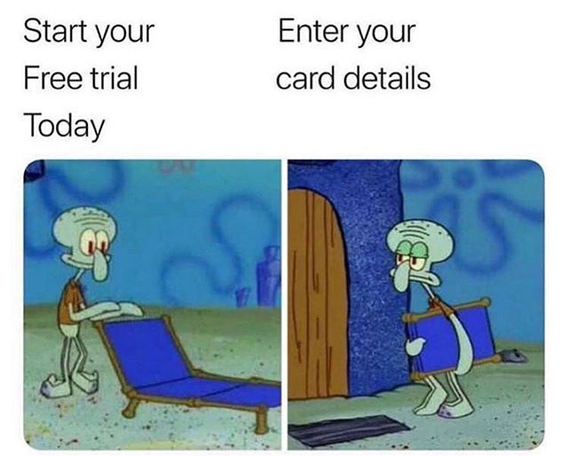 Funny meme - Start your Free trial Today Enter your card details St