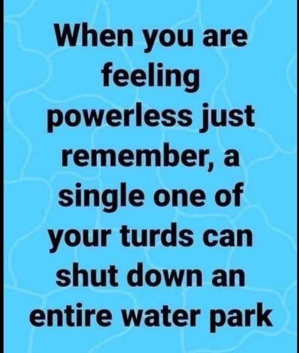 handwriting - When you are feeling powerless just remember, a single one of your turds can shut down an entire water park