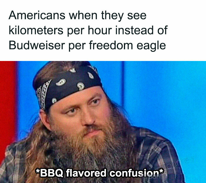 pics that are all american - beard - Americans when they see kilometers per hour instead of Budweiser per freedom eagle journey Bbq flavored confusion