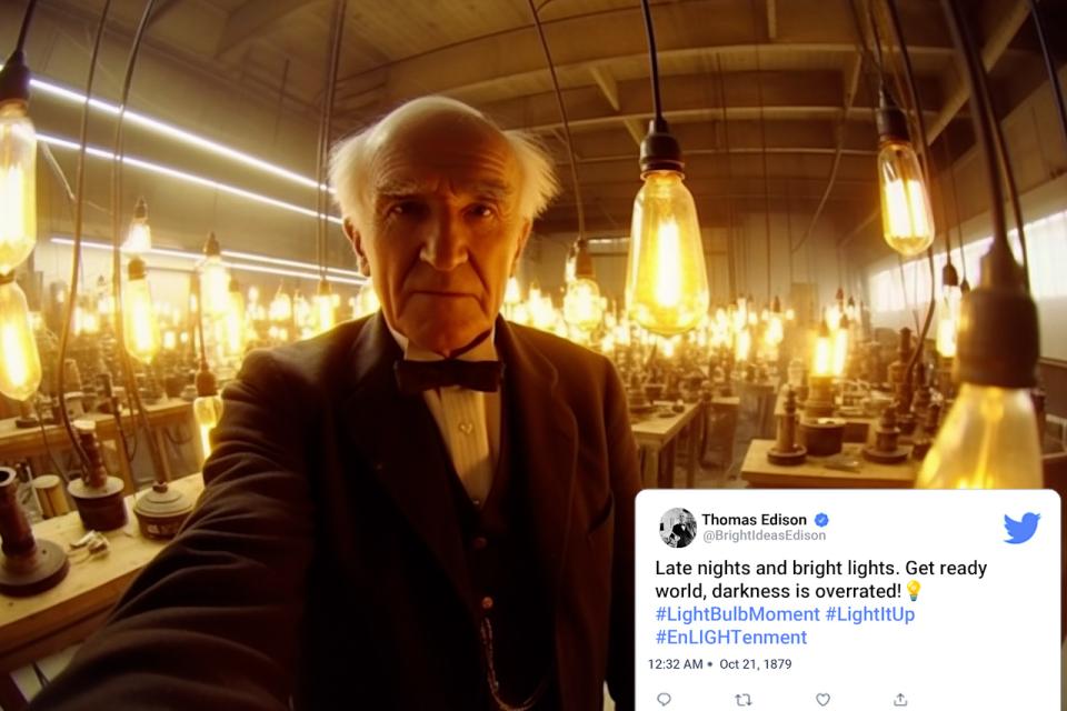 famous selfies from history - drink - Thomas Edison Edison Late nights and bright lights. Get ready world, darkness is overrated! 23