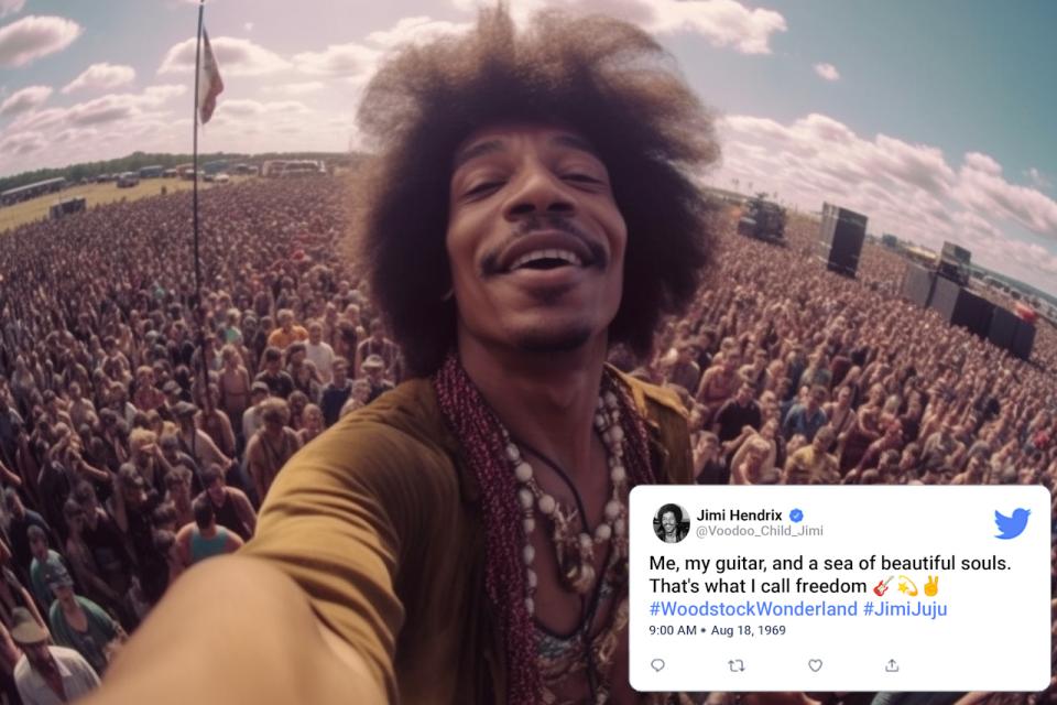 famous selfies from history - hairstyle - Jimi Hendrix Jimi Me, my guitar, and a sea of beautiful souls. That's what I call freedom Juju 27