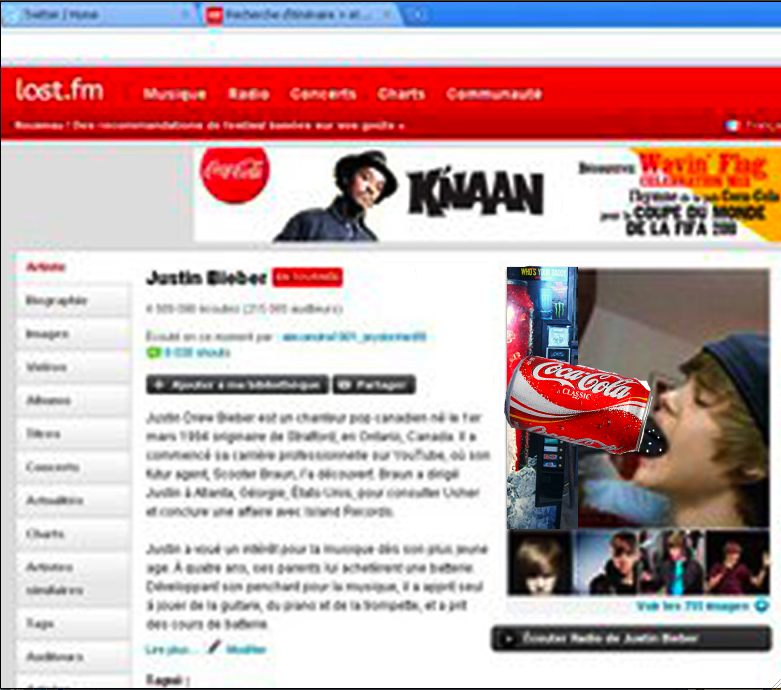 Bieber Dome...
One man enters one boy...
One boy bleeds!

Someone hacked LastFM and posted a pic of Justin Bieber sucking a big chocolate flavored ding dong. SFW version here another in mature photos gallery too.