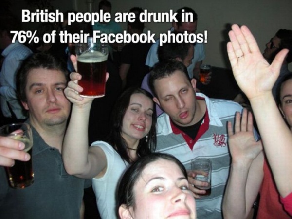 British people are drunk in 76% of their Facebook photos!