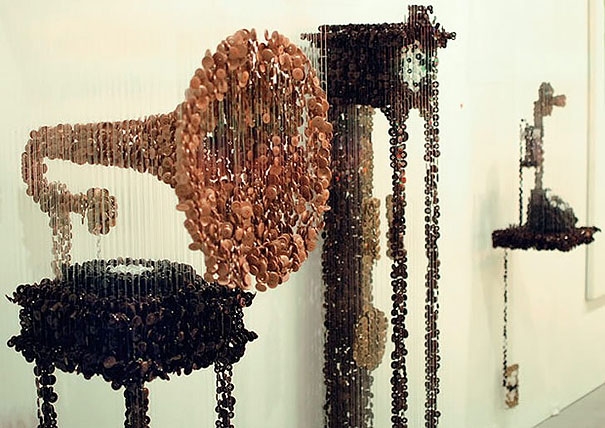 Incredible 3D Sculptures Made of Suspended Buttons