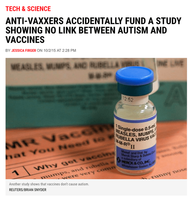 child - Tech & Science AntiVaxxers Accidentally Fund A Study Showing No Link Between Autism And Vaccines By Jessica Firger On 10215 At Meables, Mums And Rela Singledose 0.5 Asles, Mump Pubella Mumps MMRu Ella Virus Va Manuf, and Dist.by werck Sharp & Dohr