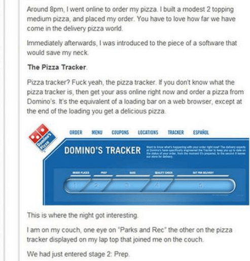 dominos tracker its there but not