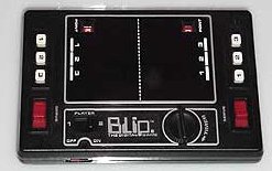 Tomy game from 1977.. You wound it up with the black dial.. pop two batteries to power the LED that swings back and forth on a servo mechanical arm powered by the wound mainspring.. the game consisted of basically guessing which 1 of the 3 positions the blip would go