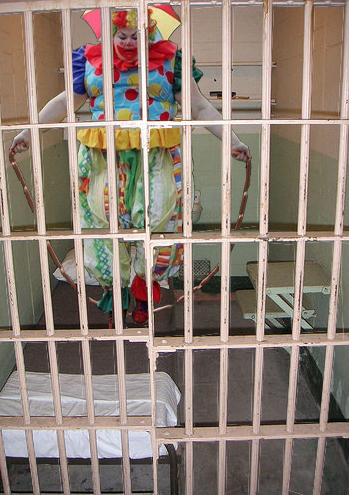 This bad clown has been put in prison for mindless, stupid entertainment!