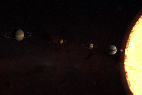 The biggest known extrasolar planetary system. Including five gas giants and one of them is moving through the habitable zone. If this planet has a big moon, life would be possible.