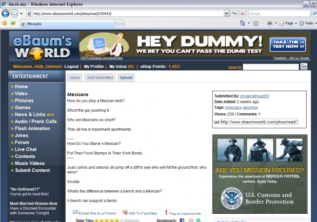 the internet border patrol is after me! wait... im not mexican...