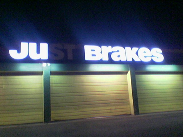 Took a picture of Just Brakes at night and the st werent lit up.