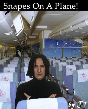 professer snape from harry potter on a plane. like the well known film snakes on a plane