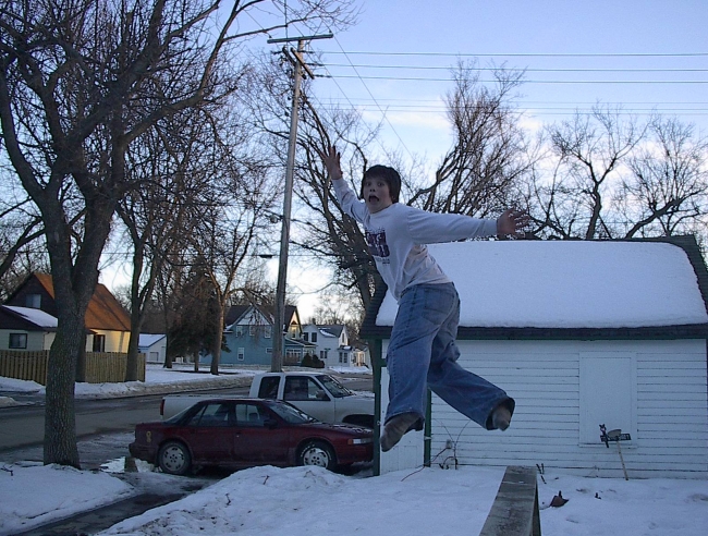 I jumped off a deck into slush for ebaums world ,  i had to take a picture because i lost my video camera