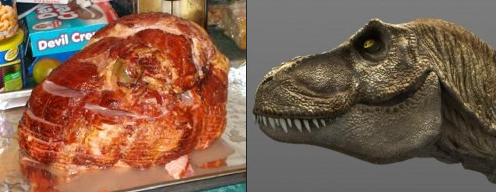 This crazy Thanksgiving ham ended up looking like a roasted T-Rex head!