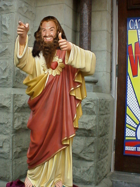 Myers' head placed on Buddy Christ. 
I'm going to hell for this one.