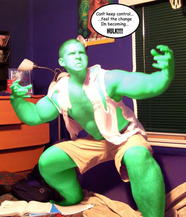 This is a picture I photoshopped of myself turning into the Hulk from Marvel comics.