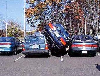 A very tight parking space.