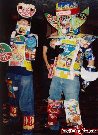 funny picture of people dressed in cereal boxes
