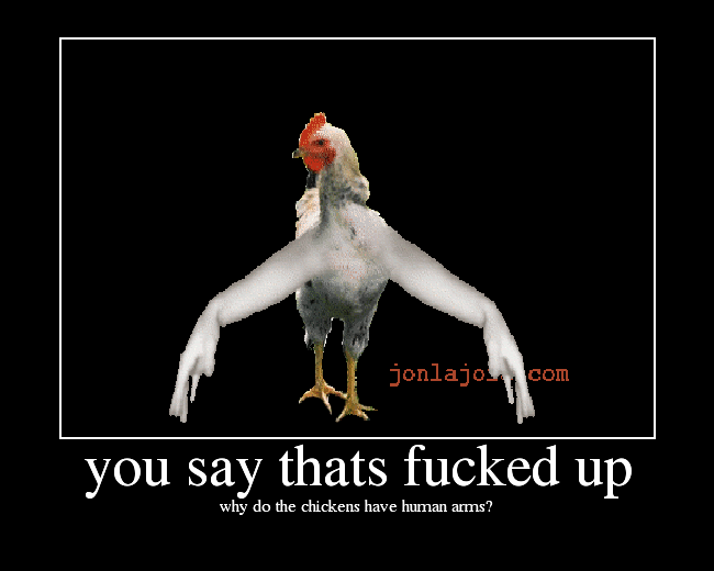 why do the chickens have human arms?