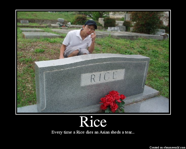 Every time a Rice dies an Asian sheds a tear...