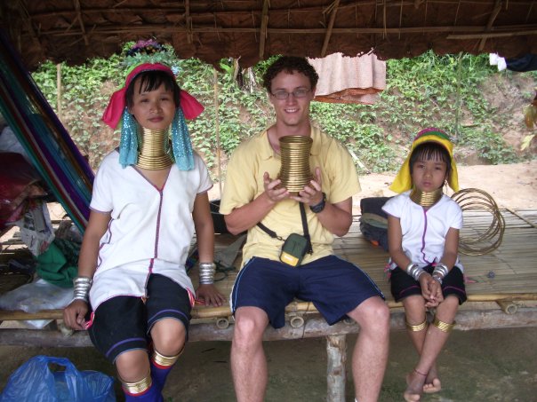A picture of me this summer with 2 members of the Karen Longneck Tribe, from outside of Chiang Mai, Thailand