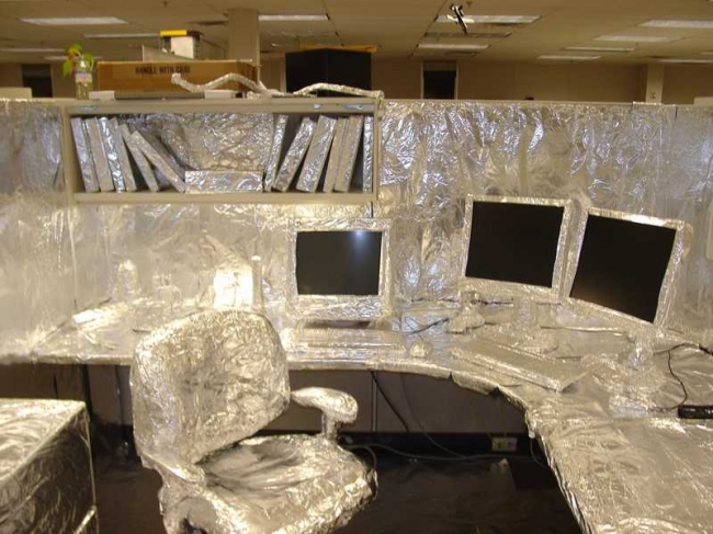 Tin foil office prank