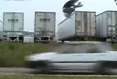 Stunts off moving car.