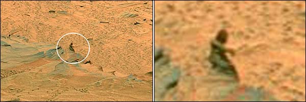 This is a picture taken of Mars's suface with what appears to be big foot.