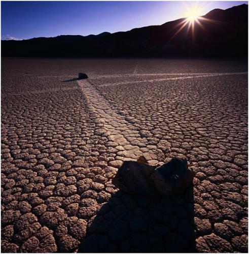 Moving Rocks at the Racetrack Playa in California.