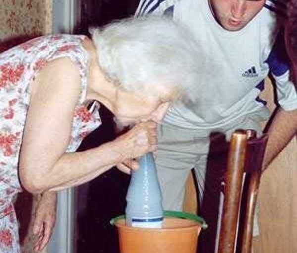 An elderly lady takes a rip