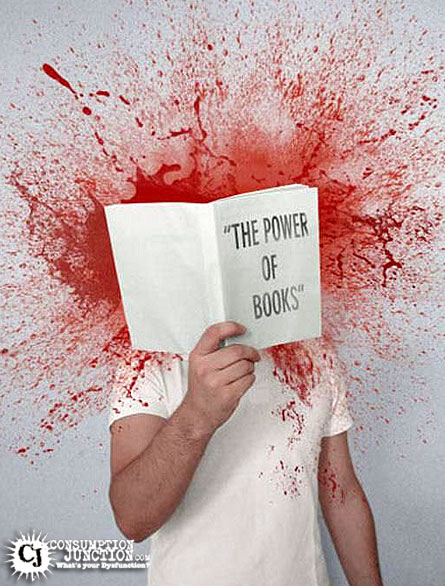 book blowing up head