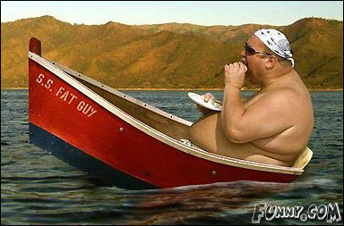 fat guy in a little boat