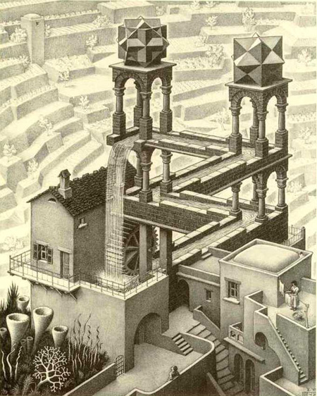 Compilation of works by M. C. Escher and lego reproductions
