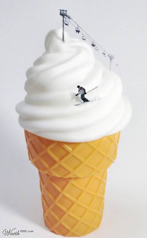 Downhill skiing on an ice cream cone