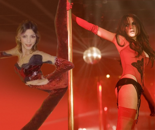 Photoshopped image of flixible chick and Lindsey Lohan with stripper pole