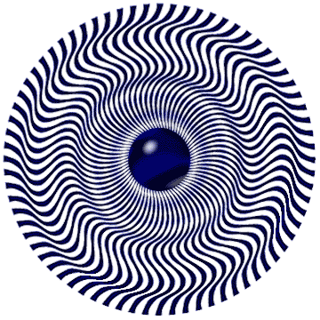 Try to stare at the center of the image for some time and begin moving your eyes around the outer perimeter you will see a grove changing into a hump as you go around the wheel.
It appear to be moving, shimmering, or just making you dizzy!