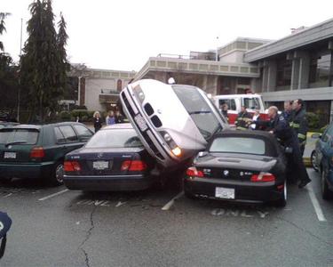 ... this was the scene at the Arbutus Club earlier this week after the driver in the silver BMW thought that she had put the car into reverse, and then somehow got her foot stuck on the gas pedal while in drive.