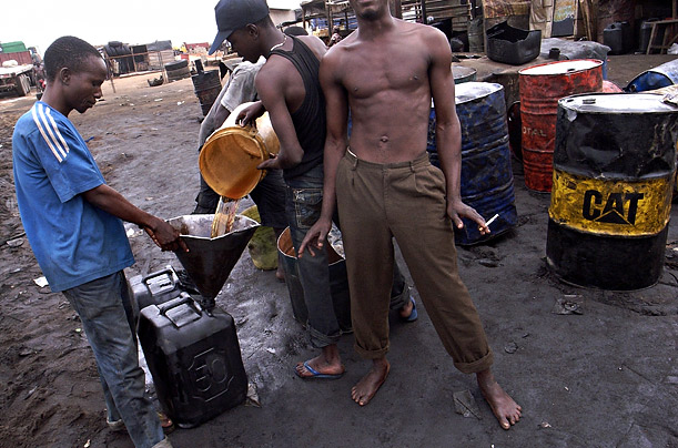 Black market gasoline is sold on the streets of Lagos, Nigeria... Not much longer.