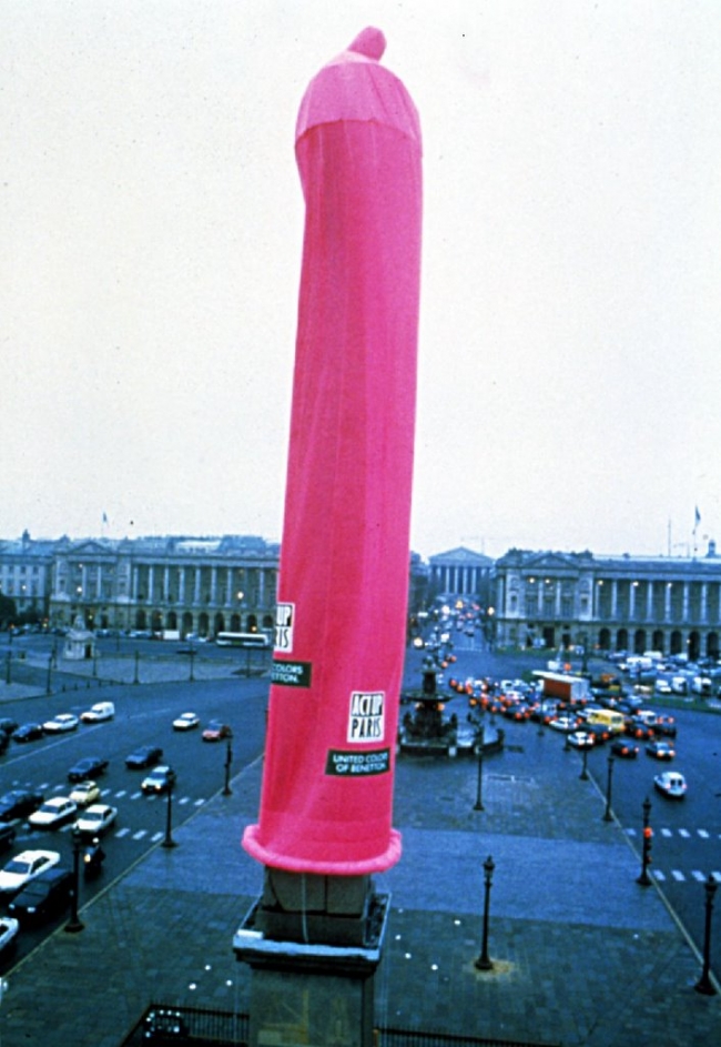 Huge condom in paris to remind everyone to use protection.