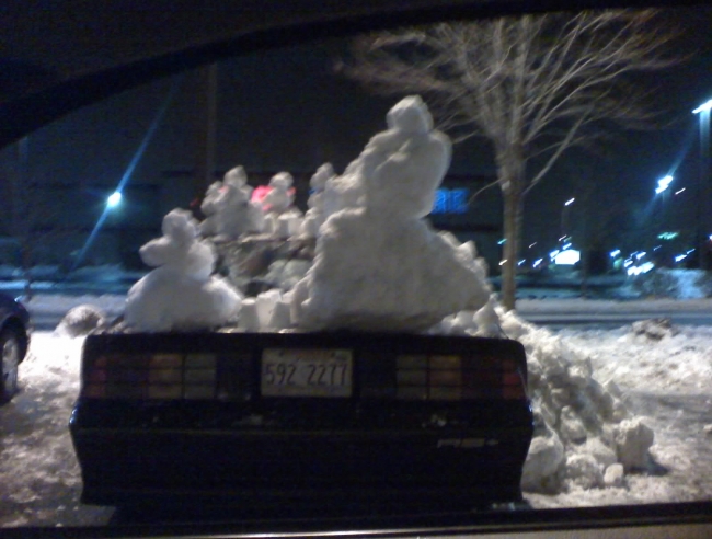 Pictures of a Starbuck employee's car getting owned by Snowmen in Bolingbrook, IL......If this is your car u got owned, hah!!!