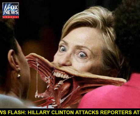 News Flash Senator and presedential hopeful Hillary Clinton attacks reporters at press conference.
