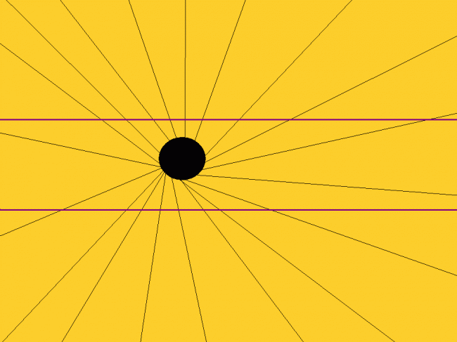 This a simple optical illusion you can make in MS Paint.  It only consists of a circle, a bunch of lines pointing out, and 2 bold lines going across the middle where the circle should be.