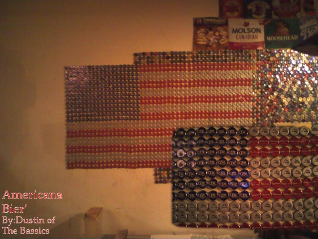 American flag made entirely of beer caps.American Beer,American Flag