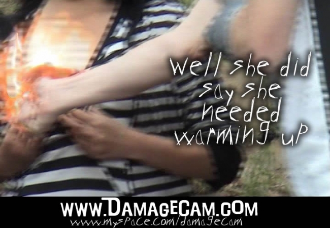 Damage Cam's Sophie has her tit alight. CLICK TO MAKE IT BLESS BLURRED