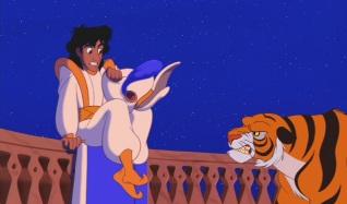 In this scene of Aladdin, Aladdin whispers, "take of your clothes"