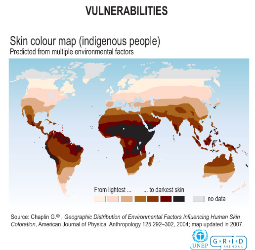 Map showing the average skin tone of indigenous populations, very interesting.