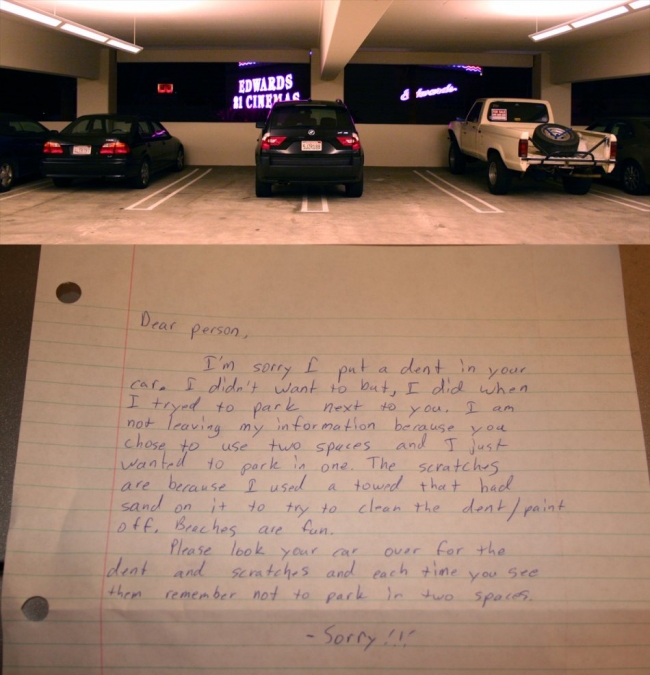 Parking rage manifests itself in a clever letter.