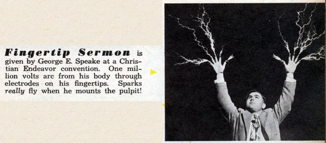 An old clipping about a preacher that shot lightning from his fingertips.